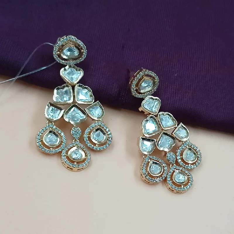 Handcrafted Gemstone Earrings-NAFJ Gold Plated Polki Kundan Dangler Earrings