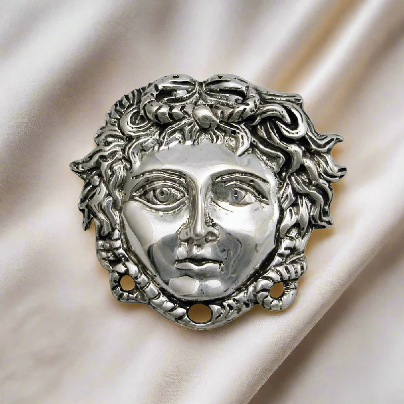 Designer Gold Brooch with Gemstone Detail-Face Mask of Medusa Brooch in Sterling Silver (K-85)