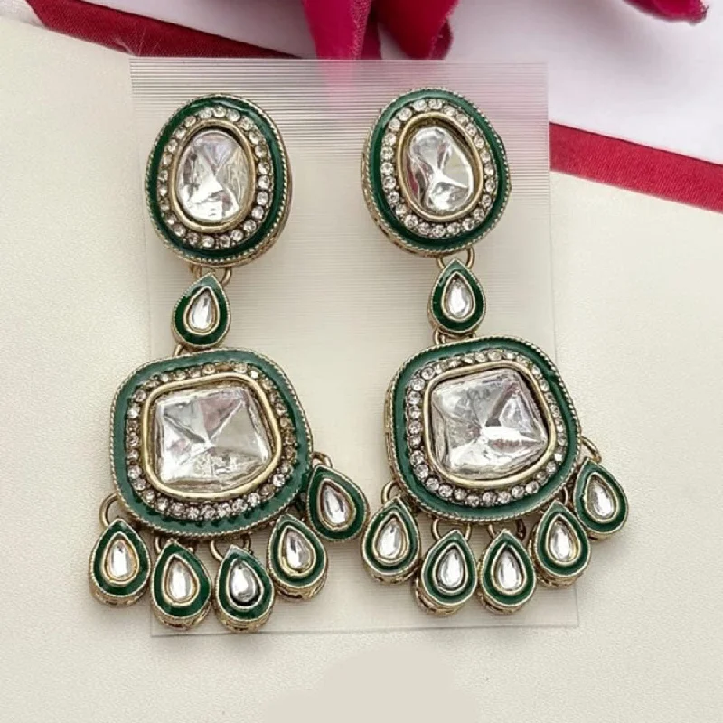 Chic Silver Stud Earrings-FS Collection Gold Plated Kundan Stone And Meenakari Dangler Earrings