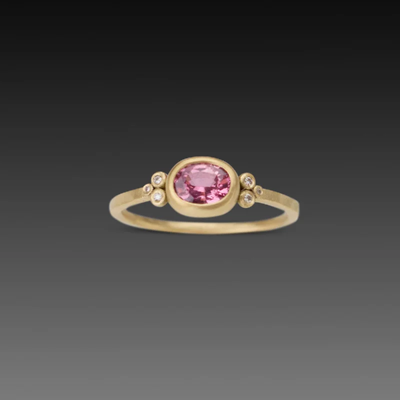 White Gold Engagement Rings-Oval Pink Sapphire Ring With Diamonds