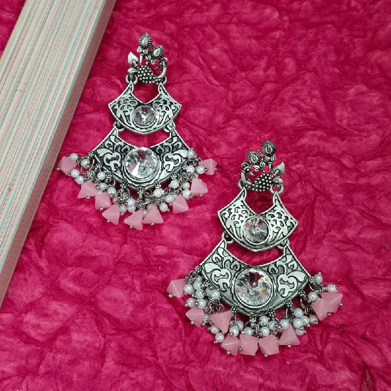 Large Drop Earrings-Darshana Jewels Crystal Stone Silver Plated Dangler Earrings