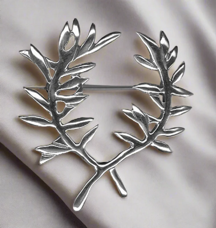 Custom Brooch for Gifts-Kotinos Olive leaf Wreath brooch in sterling Silver (K-35)