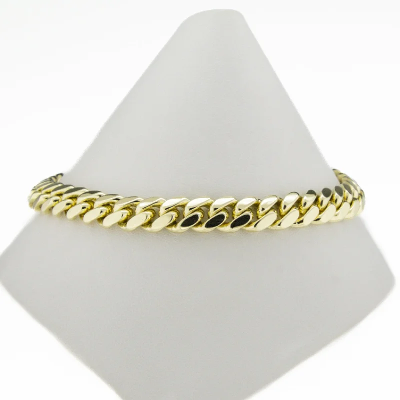 Handmade Wire Bracelets-8mm Wide Solid Cuban Link 9" Bracelet in 10K Yellow Gold - 42.5 grams