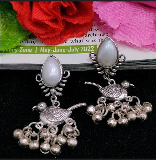 Vintage Beaded Earrings-Darshana Jewels Oxidised Plated Dangler Earrings