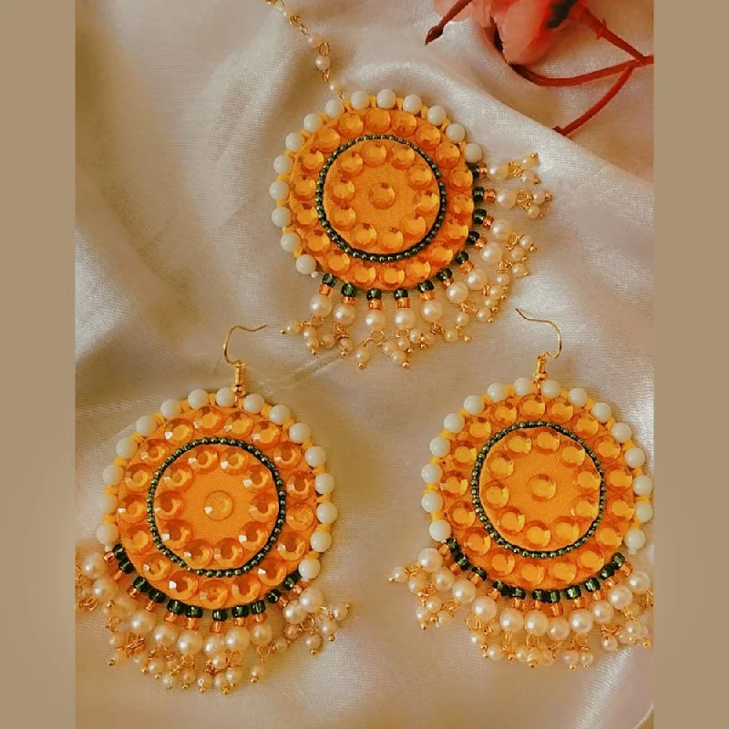 Unique Gold Earrings-Sanshray Handmade Pearl Earrings With Mangtikka