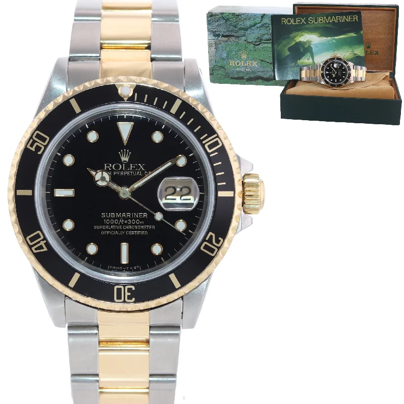 Stylish Watches with Gemstones-Rolex Submariner 16613 18k Gold Steel Two Tone Black 40mm Date Watch Box