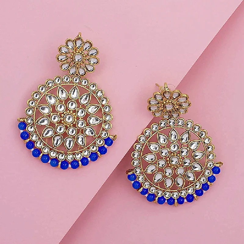 Elegant Round Earrings-Etnico 18K Gold Plated Chandbali Earrings Glided With Kundans For Women/Girls (E2462Bl)