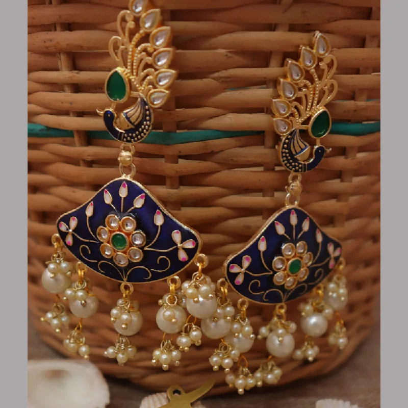 Artistic Earrings for Women-FS Collection Gold Plated Kundan Stone And Meenakari Dangler Earrings