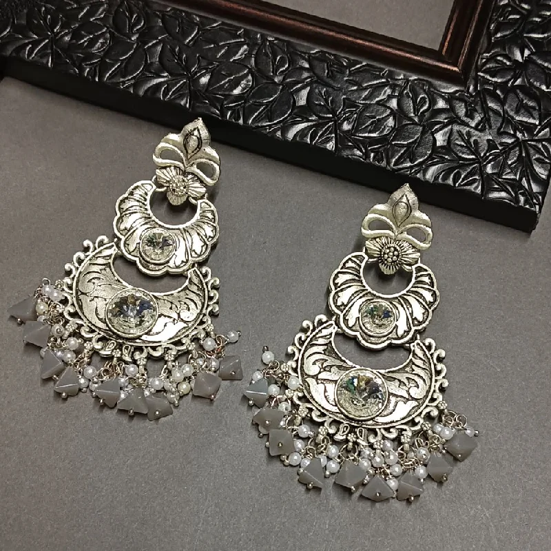 Vintage Silver Earrings-Darshana Jewels Crystal Stone Silver Plated Dangler Earrings