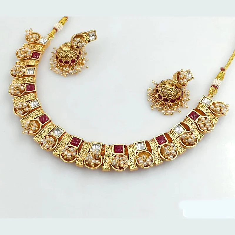 Custom Initial Necklace Designs-Rani Sati Jewels Gold Plated Necklace Set