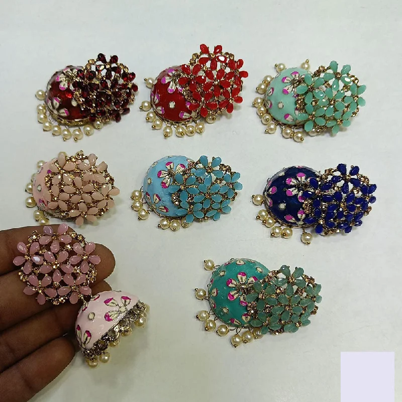 Round Earrings for Women-Rani Sati Jewels Pota Stone And Pearls Meenakari Jhumki Earrings