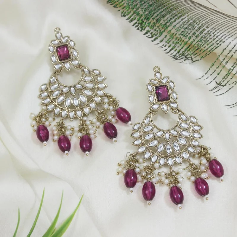 Chic Dangle Earrings-Etnico Gold Plated Traditional Kundan & Pearl Chandbali Earrings For Women (E3154Wi)