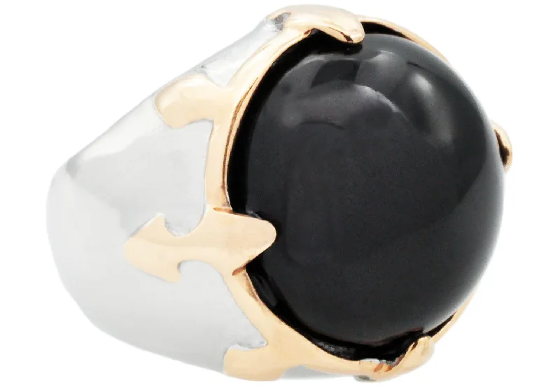 Dainty Gold Rings-Mens Genuine Onyx And Rose Stainless Steel Ring