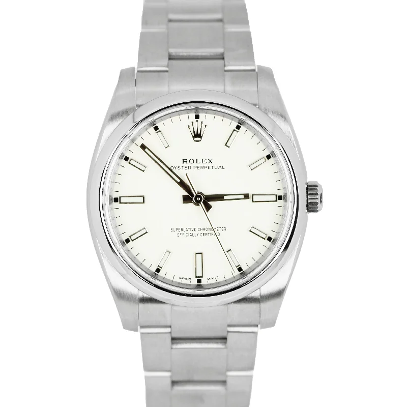 Personalized Watch Gifts-Rolex Oyster Perpetual White Dial Stainless Steel 34mm Oyster Watch 114200