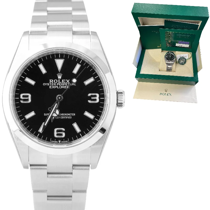 Luxury Swiss Watches for Men-NEW MAR 2022 STICKERED Rolex Explorer I Black 36mm Stainless Oyster Watch 124270