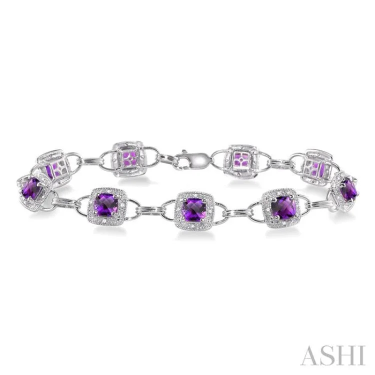 Elegant Gold Bracelets-5x5MM Cushion Cut Amethyst and 1/6 Ctw Single Cut Diamond Bracelet in 10K White Gold