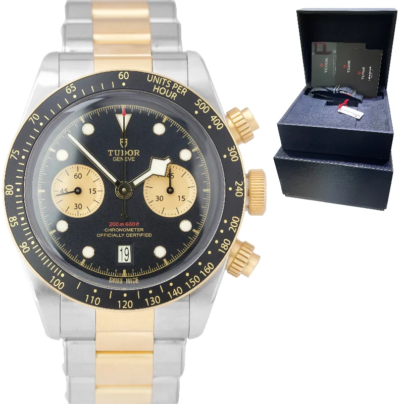 Digital Watches with Bluetooth-2022 Tudor Black Bay Chrono 18K Two-Tone Gold 41mm Black Steel Watch 79363 B+P