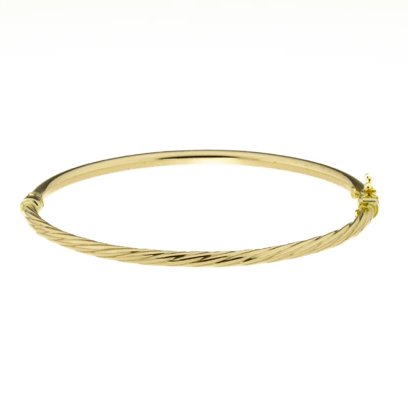 Trendy Leather Bracelets-3mm Wide Hollow Twisted Hinged Bangle Bracelet in 10K Yellow Gold - 3.40 grams