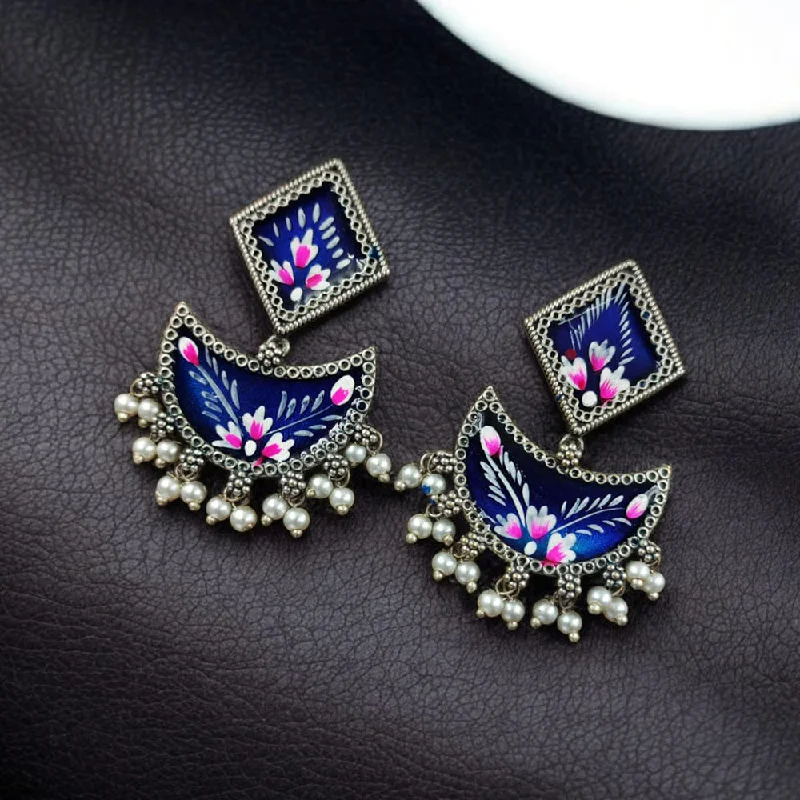 Heart Shaped Earrings-Maharani Jewels Oxidised Plated Meenakari Ghungroo Dangler Earrings