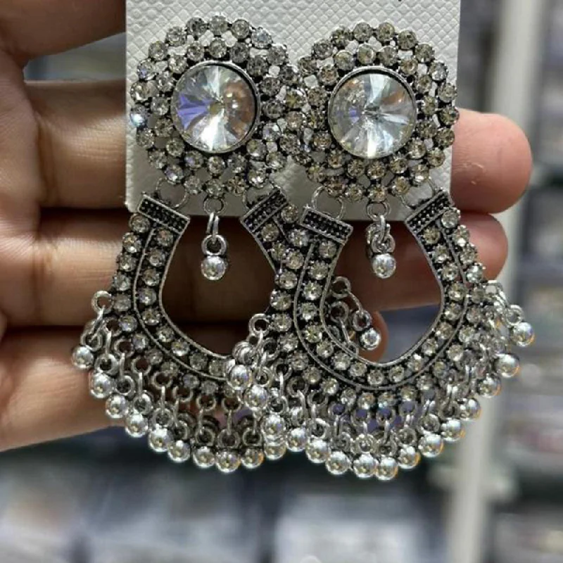 Glittery Earrings for Parties-Manisha Jewellery Oxidised Plated Austrian Stone And Ghungroo Dangler Earrings