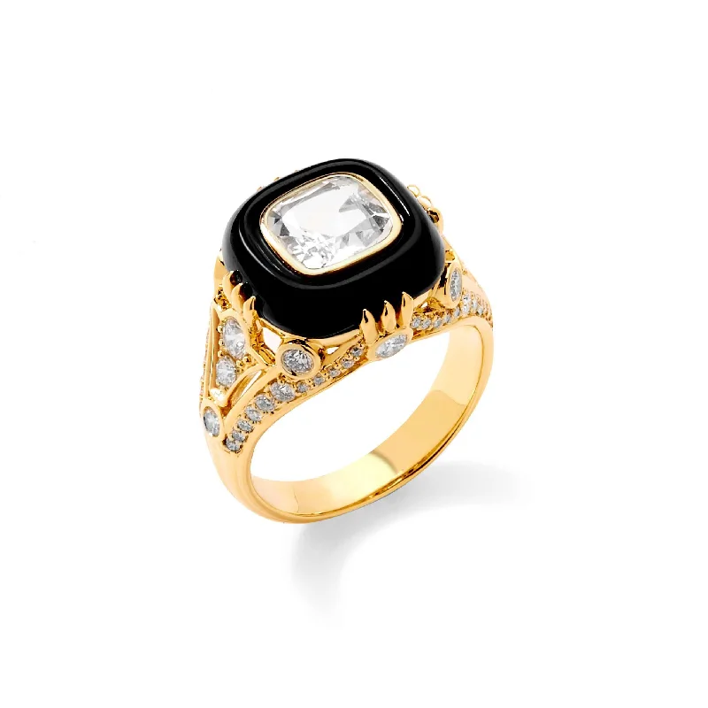 Elegant Wedding Rings-Black Onyx Diamond Mogul Ring