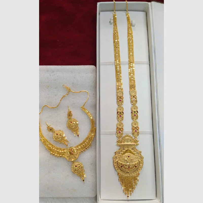 Sparkling Stone Necklaces-Pari Art Jewellery Forming Gold Combo Necklace Set