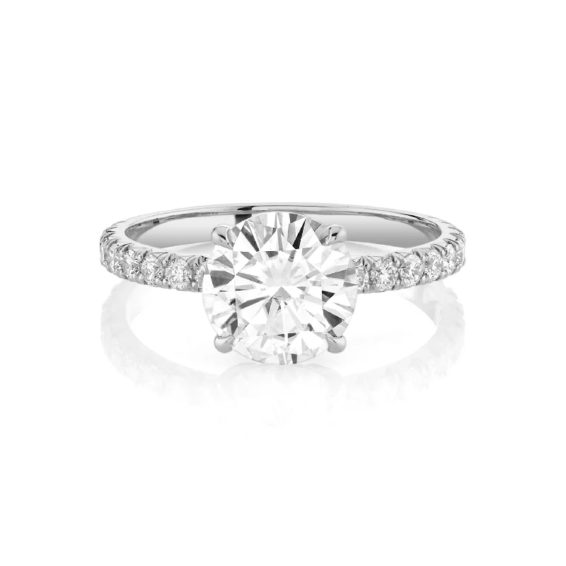 Large Cocktail Rings-Round Diamond Setting with Pavé Diamond Band