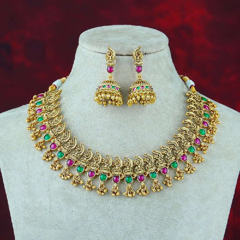 Fashionable Pendant Necklaces-Diksha Collection Gold Plated Pota Stone Necklace Set