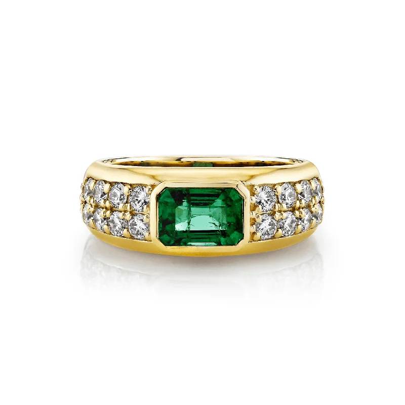 Custom Name Rings-Abundantia Emerald Cut Emerald Diamond Pavé Ring