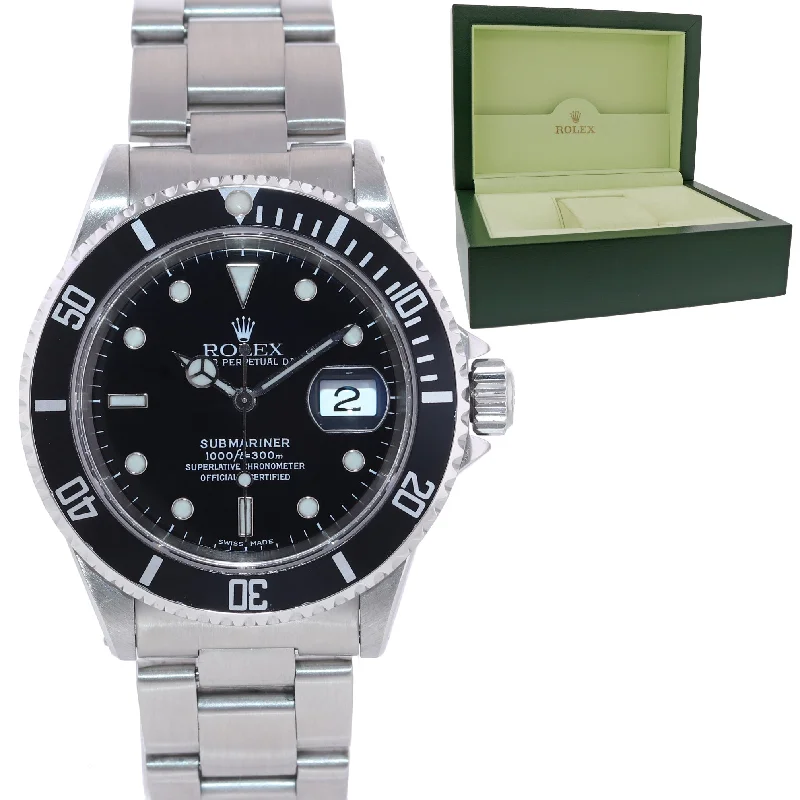 Smart Watches for Women with Calendar-2000 Rolex Submariner Date 16610 Steel Black Dial 40mm Oyster Dive Watch Box