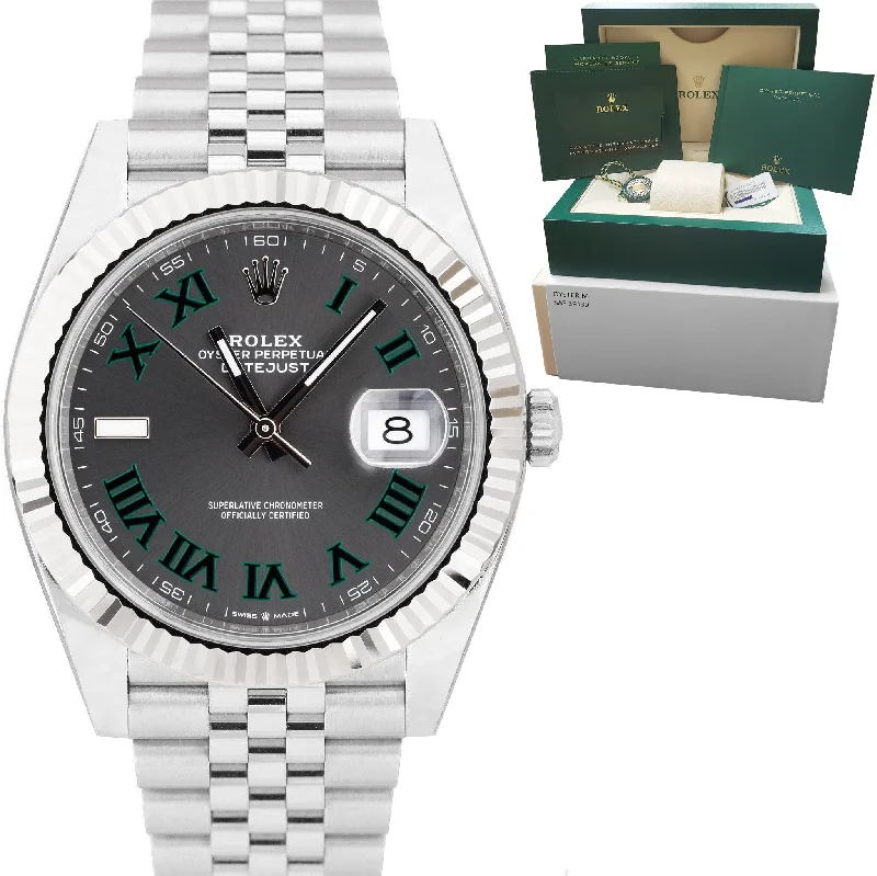 Customizable Silicone Strap Watches-NEW APRIL 2022 Rolex DateJust 41 Wimbledon Fluted Stainless Watch Jubilee 126334