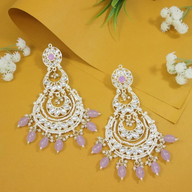 Beaded Hoop Earrings-Etnico Gold Plated Traditional Kundan & Pearl Chandbali Earrings For Women (E3093Pu)