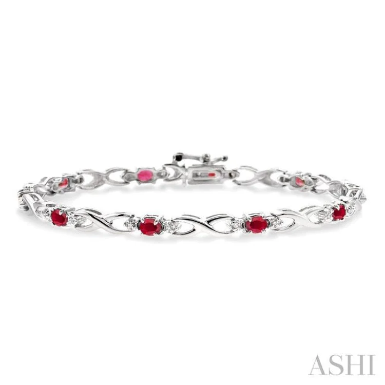 Custom Rope Bracelets-4x3mm Oval Cut Ruby and 1/10 Ctw Single Cut Diamond Bracelet in 10K White Gold