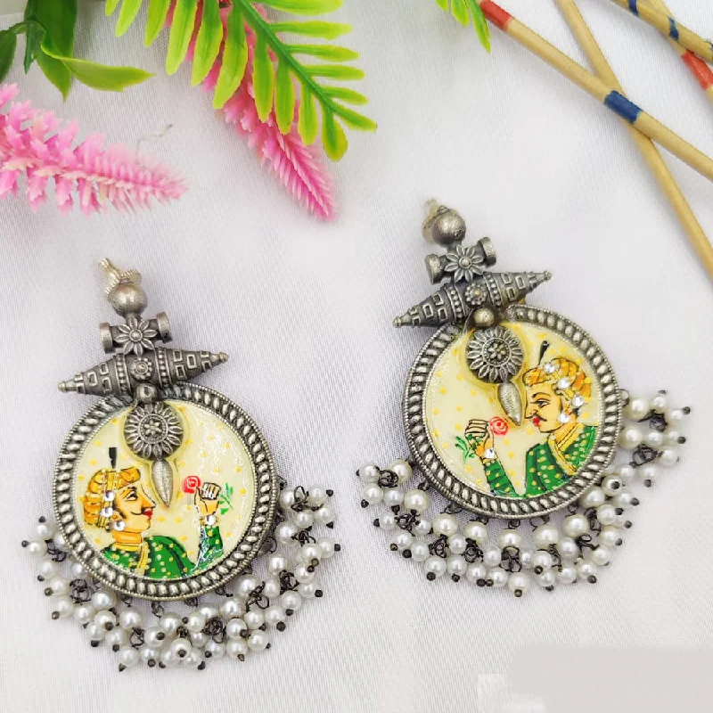 Unique Gold Earrings-Fancyla Oxidised Plated Maharaja Style Pearls Dangler Earrings