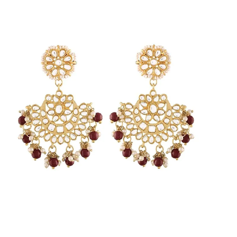 Unique Hoop Earrings-Etnico 18K Gold Plated Matt Finish Chandbali Earrings Handcrafted Kundan & Pearl (E2911M)