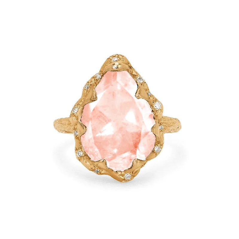 Handcrafted Engagement Rings-Queen Water Drop Morganite Ring with Sprinkled Diamonds