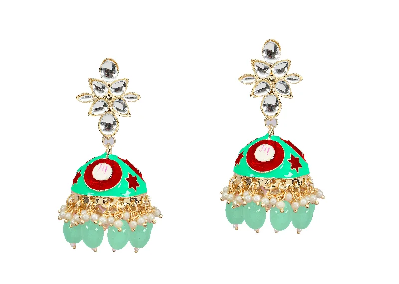 Fashionable Drop Earrings-Darshana Jewels Gold Plated Kundan Stone And Meenakari Jhumki