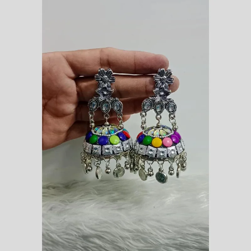 Layered Hoop Earrings-Pooja Bangles Oxidised Plated Jhumki Earrings