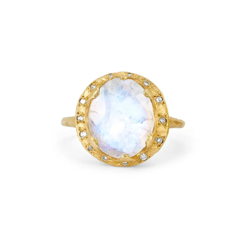 Custom Infinity Wedding Rings-Queen Oval Moonstone Ring with Sprinkled Diamonds