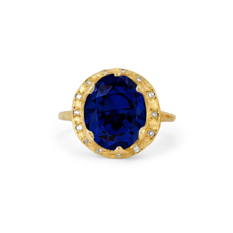 Modern Engagement Rings-Queen Oval Sapphire Ring with Sprinkled Diamonds