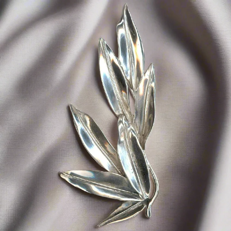 Unique Art Deco Brooch-Greek Traditional Olive leaf brooch in Sterling silver (K-44)