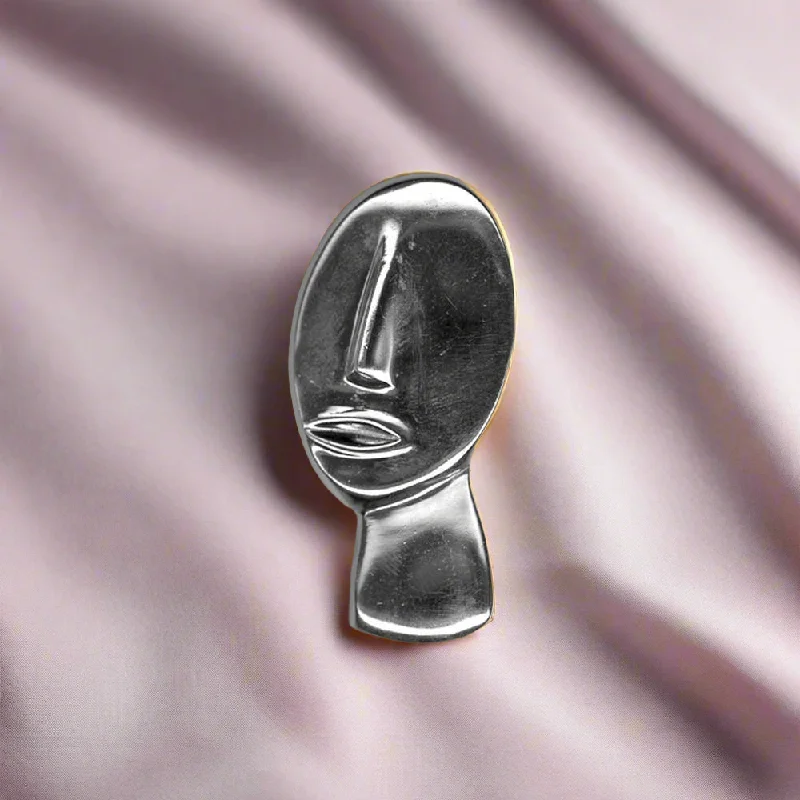 Trendy Pearl and Gemstone Brooch-Greek Cycladic brooch, sterling silver brooch, Greek Jewelry, handmade brooch, Head of a figurine type Plastira Brooch (K-52)