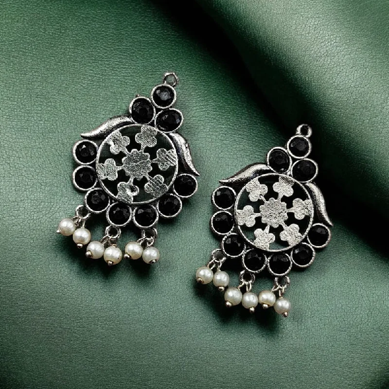 Silver Ear Cuffs-Maharani Jewels Oxidised Plated Pota Stone Dangler Earrings