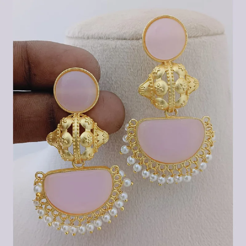 Sparkling Drop Earrings-Marudhar Creations Gold Plated Matte Finish Pota Stone And Pearls Dangler Earrings