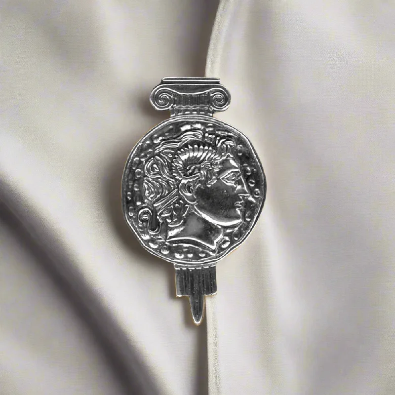 Classic Brooch with Sapphires-Lysimachus, Alexander the Great Brooch in Sterling Silver (K-83)