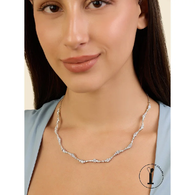 Bold Statement Chain Necklaces-Isharya Silver Wave Necklace In Rhodium Plated