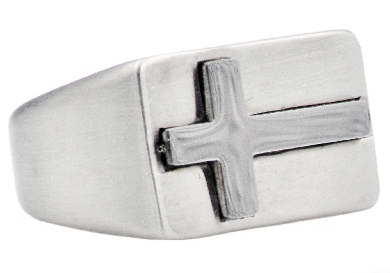 Handcrafted Wedding Rings-Mens Stainless Steel Cross Ring