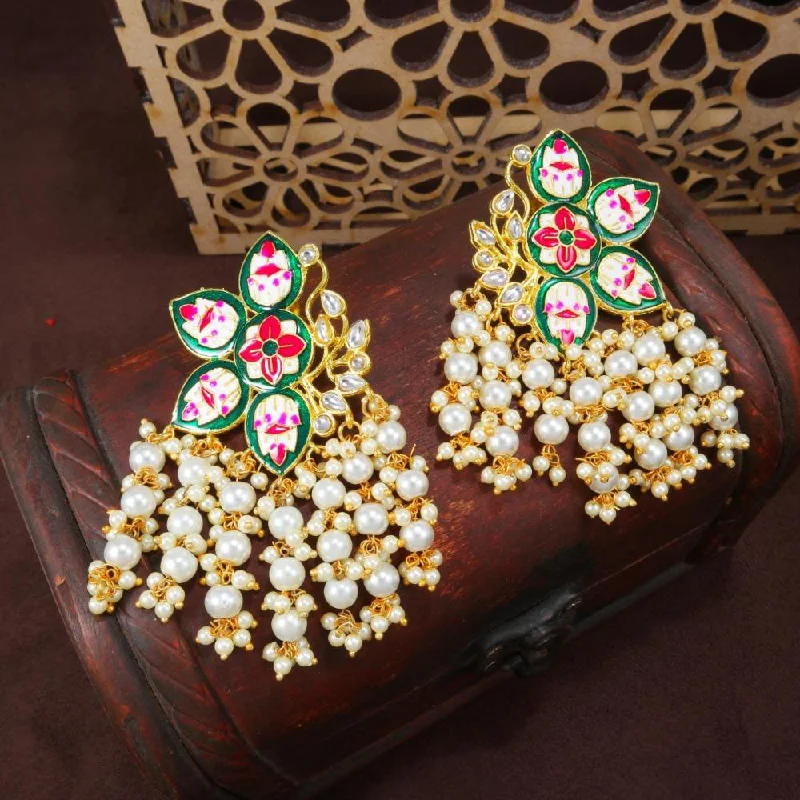 Colorful Statement Earrings-Etnico Gold Plated Meenakari Kundan & Pearl Drop Earrings For Women (E2923G)