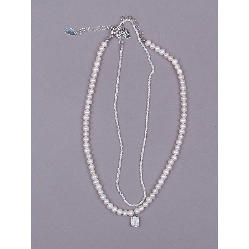 Heart Pendant Necklaces-Odette Designer Pearl Necklace Embellished with a Crystal Pendant