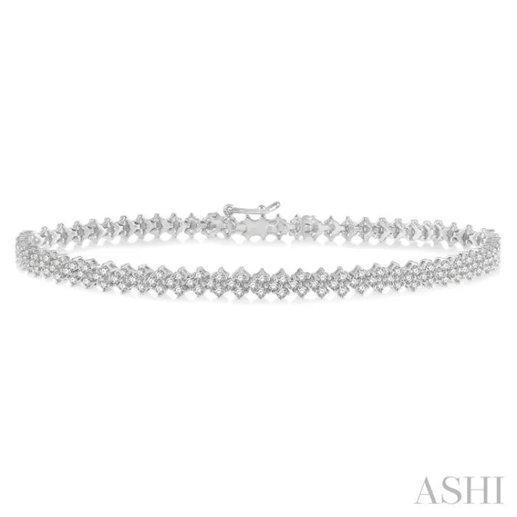 Simple Gemstone Charm Bracelets-2 Ctw Chevron Round Cut Diamond Tennis Bracelet in 14K White Gold